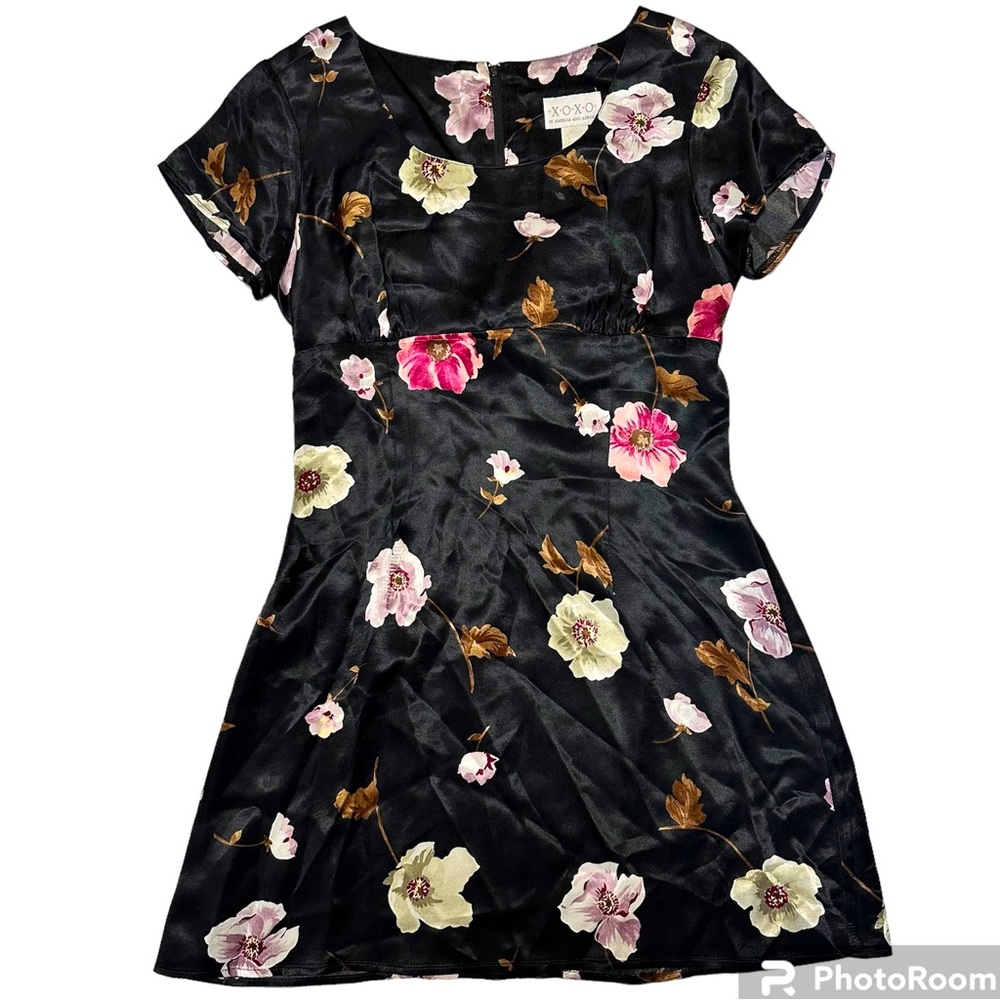 XOXO Y2K Black With Flower Print Dress SZ 9